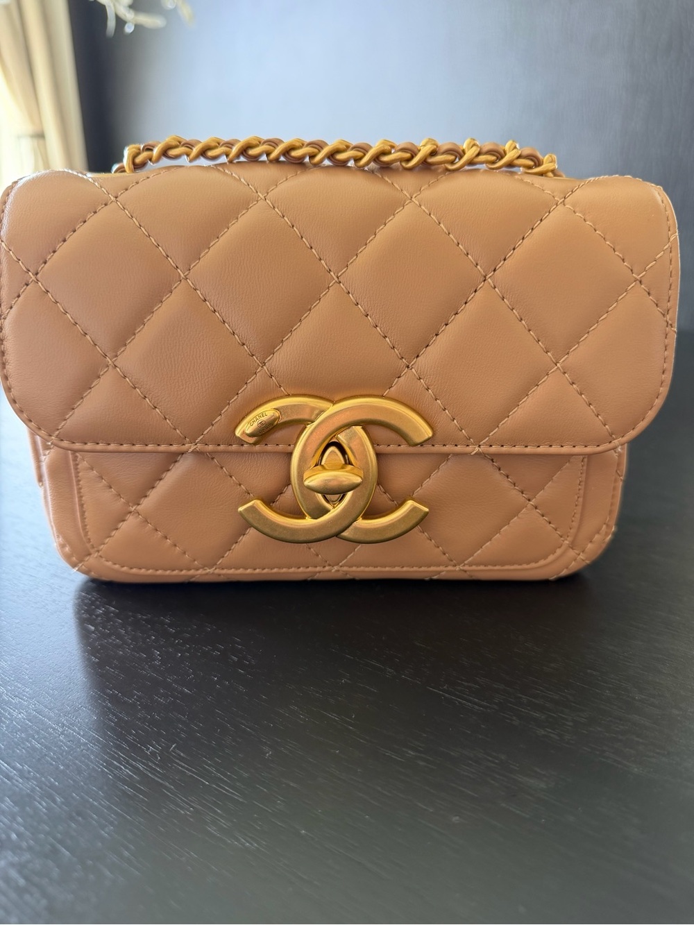 CHANEL Quilted Mini Shoulder Bag in Camel with Gold Hardware